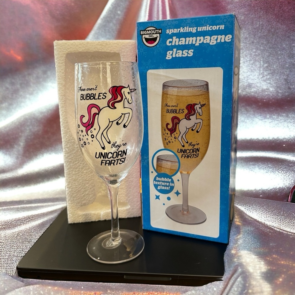 NWT Unicorn Farts Champagne Glass Funny 16 oz Bubble Texture Glass